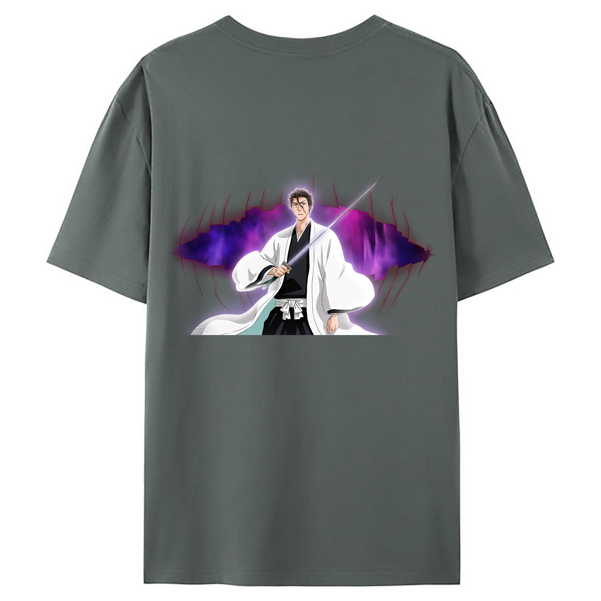 （画像用） ブリーチ 藍染 惣右介（あいぜん そうすけ） BLEACH Aizen Sousuke 綿100％ メンズ半袖Tシャツ（バックプリント） 通気性